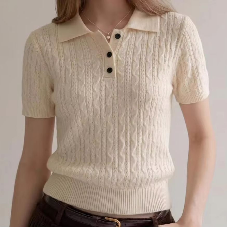 Matcha - Camiseta Polo de Punto Trenzado Estilo
