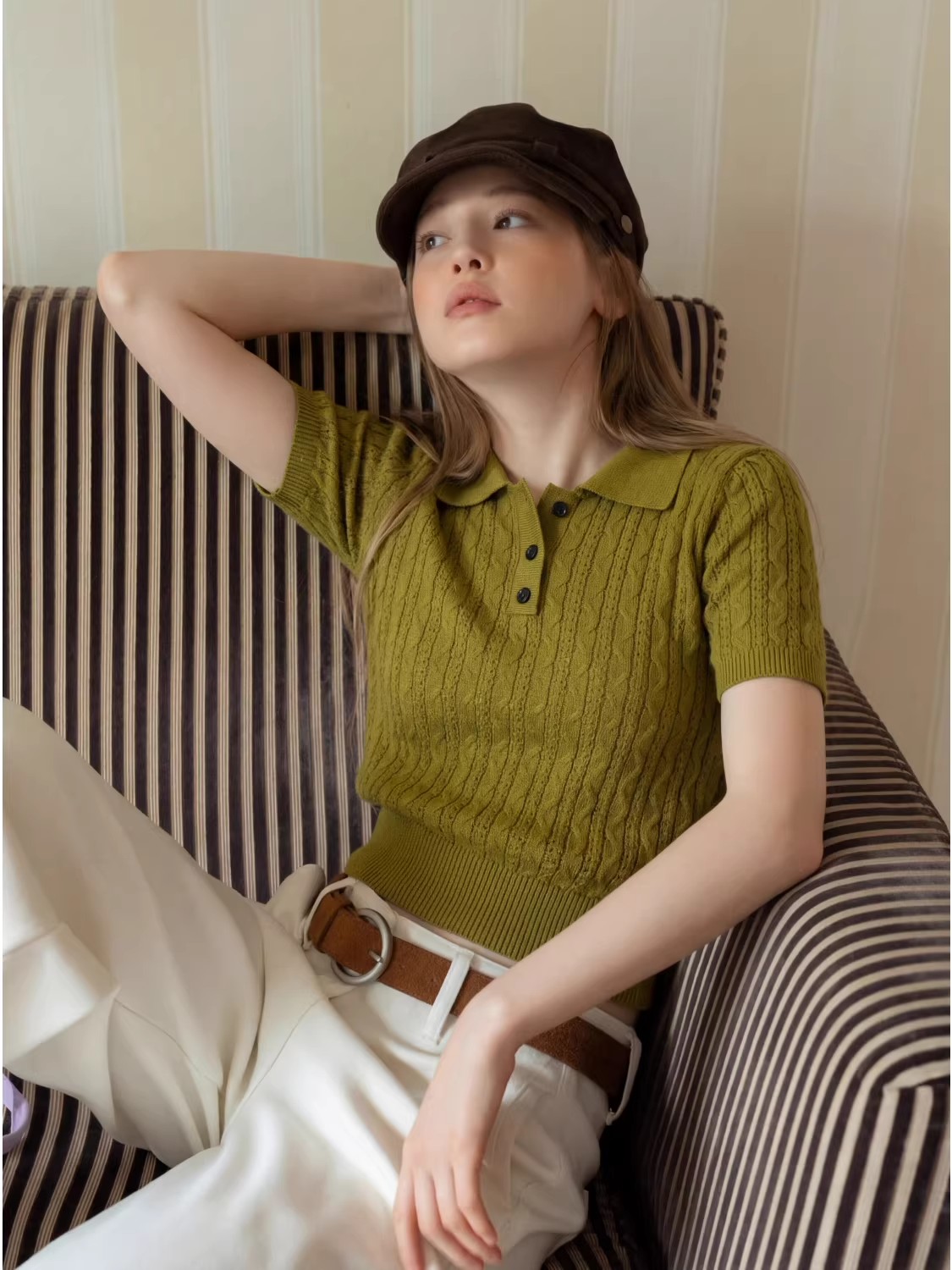Camiseta Polo de Punto Trenzad - Matcha reseña y precio